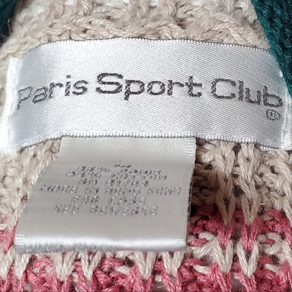 VINTAGE 80s Pastel Stripe Chunky Knit Mock Neck Cropped Sweater Paris Sport Club - Picture 13 of 14